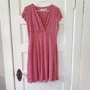 SADE NEW YORK Cap Sleeve V Neck Red and White Patterned Women's Dress Size 10